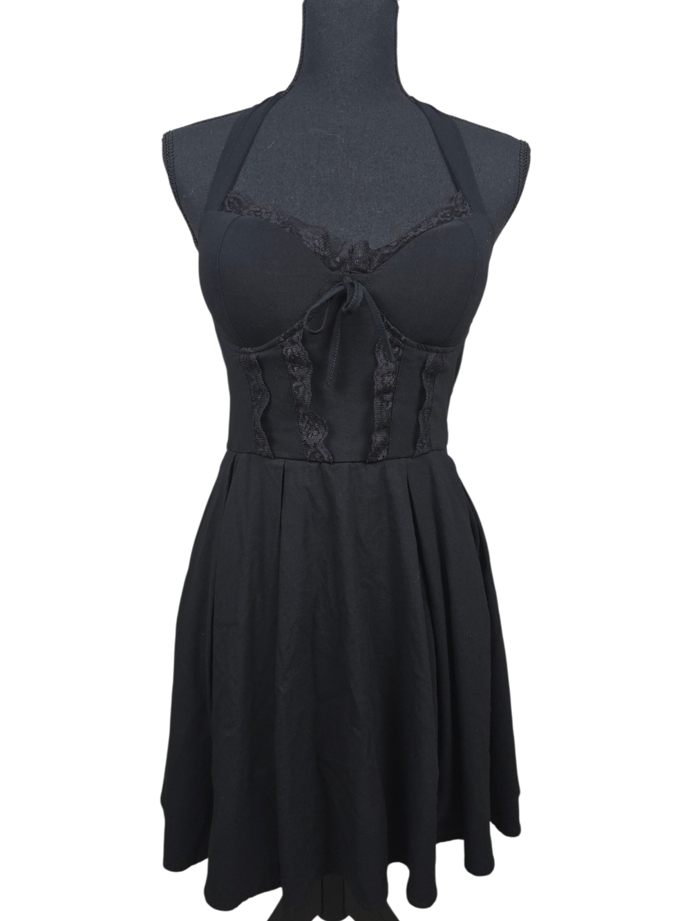 iris Black Mini Dress with Lace Details And Pleated Skirt